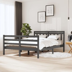 Gray Solid Wood Double Bed Frame 4FT6 135x190cm by vidaXL, Beds and slatted bases - Ref: Foro24-3100631, Price: 169,99 €, Dis...