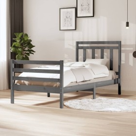 Gray solid wood bed frame 100x200 cm by vidaXL, Beds and slatted bases - Ref: Foro24-3100646, Price: 106,32 €, Discount: %