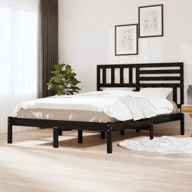 Solid black pine wood bed frame 140x190 cm by vidaXL, Beds and slatted bases - Ref: Foro24-3101007, Price: 177,74 €, Discount: %