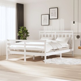 Estructura de cama madera maciza blanco tamaño king 150x200 cm de vidaXL, Camas y somieres - Ref: Foro24-3100660, Precio: 142...