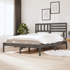 Estructura de cama madera maciza de pino gris 120x190 cm de vidaXL, Camas y somieres - Ref: Foro24-3100995, Precio: 145,27 €,...