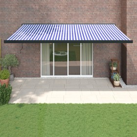 Retractable aluminum and blue and white fabric awning 5x3 m by vidaXL, Awnings - Ref: Foro24-3154550, Price: 655,47 €, Discou...