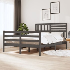 Grauer Massivholzbettrahmen 120x200 cm von vidaXL, Betten und Lattenroste - Ref: Foro24-3101085, Preis: 168,99 €, Rabatt: %