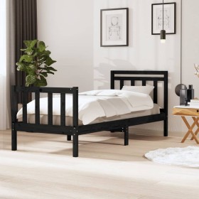 Black solid wood bed frame 100x200 cm by vidaXL, Beds and slatted bases - Ref: Foro24-3100952, Price: 133,72 €, Discount: %