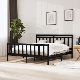 Black solid wood bed frame 160x200 cm by vidaXL, Beds and slatted bases - Ref: Foro24-3100972, Price: 180,99 €, Discount: %