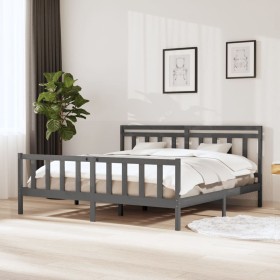 Estructura de cama de madera maciza gris 200x200 cm de vidaXL, Camas y somieres - Ref: Foro24-3100980, Precio: 165,99 €, Desc...