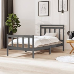 Estructura de cama de madera maciza gris 100x200 cm de vidaXL, Camas y somieres - Ref: Foro24-3100950, Precio: 111,99 €, Desc...