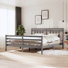 Estructura de cama madera maciza gris 6FT super king 180x200 cm de vidaXL, Camas y somieres - Ref: Foro24-3100671, Precio: 17...