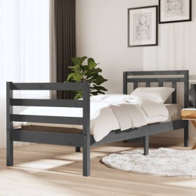 Estructura de cama de madera maciza gris 90x200 cm de vidaXL, Camas y somieres - Ref: Foro24-3100641, Precio: 99,99 €, Descue...