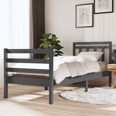 Estructura de cama de madera maciza gris 90x200 cm de vidaXL, Camas y somieres - Ref: Foro24-3100641, Precio: 99,75 €, Descue...