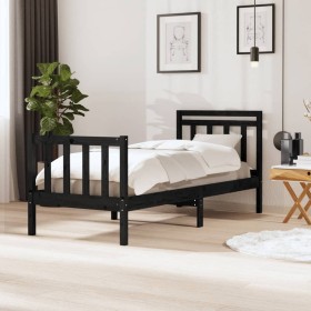 Estructura cama madera maciza individual negro 75x190 cm de vidaXL, Camas y somieres - Ref: Foro24-3100683, Precio: 128,39 €,...