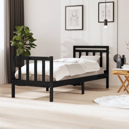 Black single solid wood bed frame 75x190 cm by vidaXL, Beds and slatted bases - Ref: Foro24-3100683, Price: 128,28 €, Discoun...