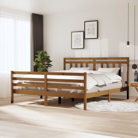 Honey brown solid wood double bed frame 180x200cm by vidaXL, Beds and slatted bases - Ref: Foro24-3100672, Price: 179,99 €, D...