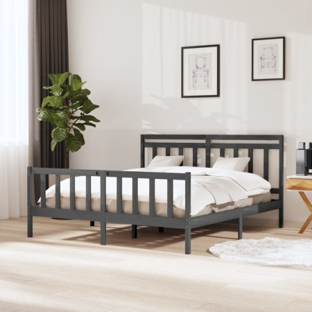 Estructura de cama de madera maciza gris 160x200 cm de vidaXL, Camas y somieres - Ref: Foro24-3100970, Precio: 155,99 €, Desc...