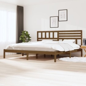 Honey brown solid pine wood bed frame 180x200 cm by vidaXL, Beds and slatted bases - Ref: Foro24-3101041, Price: 213,99 €, Di...