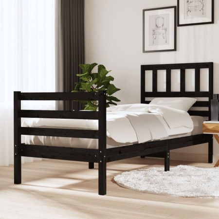 Estructura cama madera maciza individual negro 75x190 cm de vidaXL, Camas y somieres - Ref: Foro24-3101052, Precio: 108,09 €,...