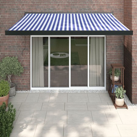 Toldo retráctil aluminio y tela azul y blanco 3x2,5 m de vidaXL, Toldos - Ref: Foro24-3154546, Precio: 476,70 €, Descuento: %