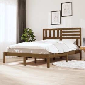 Honey brown solid pine wood bed frame 140x190 cm by vidaXL, Beds and slatted bases - Ref: Foro24-3101006, Price: 180,99 €, Di...