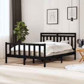 Black solid wood bed frame 150x200 cm by vidaXL, Beds and slatted bases - Ref: Foro24-3100967, Price: 184,03 €, Discount: %