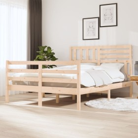 Kleines Doppelbettgestell aus Massivholz 135x190 cm von vidaXL, Betten und Lattenroste - Ref: Foro24-3101063, Preis: 135,19 €...