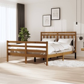 Estructura de cama de madera maciza marrón miel 150x200 cm de vidaXL, Camas y somieres - Ref: Foro24-3100662, Precio: 148,99 ...