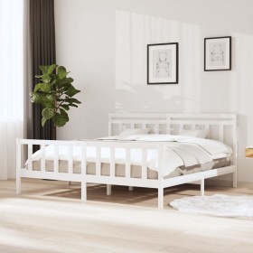 Estructura de cama de madera maciza blanca 200x200 cm de vidaXL, Camas y somieres - Ref: Foro24-3100979, Precio: 146,99 €, De...