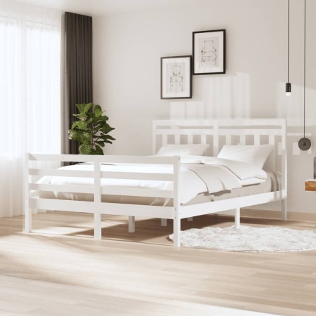 Estructura de cama de madera maciza blanca 160x200 cm de vidaXL, Camas y somieres - Ref: Foro24-3100665, Precio: 138,19 €, De...