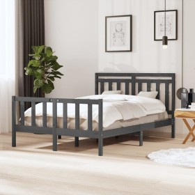 Gray solid wood bed frame 140x190 cm by vidaXL, Beds and slatted bases - Ref: Foro24-3100701, Price: 141,99 €, Discount: %