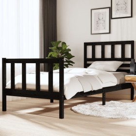 Black solid wood single bed frame 90x190 cm by vidaXL, Beds and slatted bases - Ref: Foro24-3101122, Price: 129,89 €, Discoun...