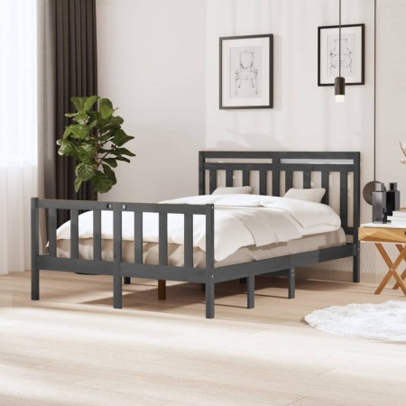 Estructura de cama doble de madera maciza gris 4FT6 135x190 cm de vidaXL, Camas y somieres - Ref: Foro24-3100696, Precio: 146...