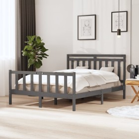 Estructura de cama de madera maciza gris 150x200 cm de vidaXL, Camas y somieres - Ref: Foro24-3100965, Precio: 163,99 €, Desc...