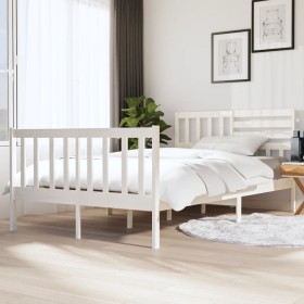 White solid wood bed frame 140x190 cm by vidaXL, Beds and slatted bases - Ref: Foro24-3101134, Price: 148,27 €, Discount: %