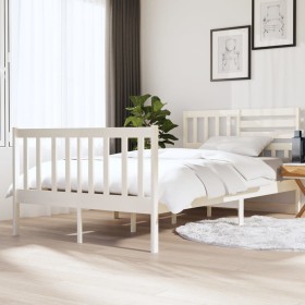 Small double bed frame solid wood white 120x190 cm by vidaXL, Beds and slatted bases - Ref: Foro24-3101124, Price: 155,49 €, ...