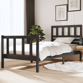 Gray solid wood single bed frame 90x190 cm by vidaXL, Beds and slatted bases - Ref: Foro24-3101120, Price: 102,99 €, Discount: %