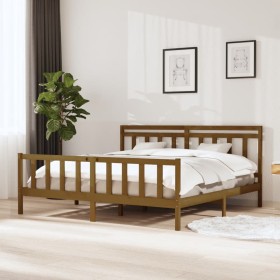 Estructura de cama de madera maciza marrón miel 200x200 cm de vidaXL, Camas y somieres - Ref: Foro24-3100981, Precio: 163,99 ...