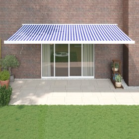 Retractable aluminum and blue and white fabric awning 5x3 m by vidaXL, Awnings - Ref: Foro24-3154525, Price: 694,99 €, Discou...