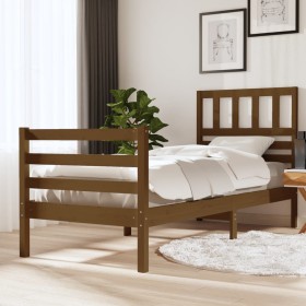 Honey brown solid wood bed frame 100x200 cm by vidaXL, Beds and slatted bases - Ref: Foro24-3101081, Price: 125,99 €, Discoun...