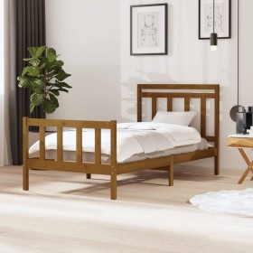 Honey brown solid wood bed frame 100x200 cm by vidaXL, Beds and slatted bases - Ref: Foro24-3100951, Price: 115,16 €, Discoun...