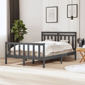 Estructura de cama de madera maciza gris 140x200 cm de vidaXL, Camas y somieres - Ref: Foro24-3100960, Precio: 157,99 €, Desc...