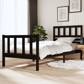 Schwarzer Massivholzbettrahmen 90x200 cm von vidaXL, Betten und Lattenroste - Ref: Foro24-3101142, Preis: 149,57 €, Rabatt: %