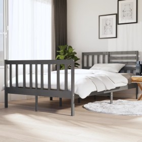 Estructura de cama de madera maciza gris 140x190 cm de vidaXL, Camas y somieres - Ref: Foro24-3101135, Precio: 160,99 €, Desc...