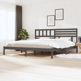 Solid gray pine wood bed frame 200x200 cm by vidaXL, Beds and slatted bases - Ref: Foro24-3101045, Price: 176,99 €, Discount: %