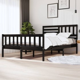 Black solid wood bed frame 150x200 cm by vidaXL, Beds and slatted bases - Ref: Foro24-3101162, Price: 195,94 €, Discount: %