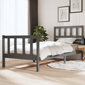 Gray solid wood bed frame 90x200 cm by vidaXL, Beds and slatted bases - Ref: Foro24-3101140, Price: 116,99 €, Discount: %