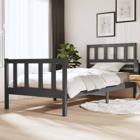 Gray solid wood bed frame 100x200 cm by vidaXL, Beds and slatted bases - Ref: Foro24-3101145, Price: 116,99 €, Discount: %