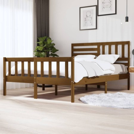 Honey brown solid wood bed frame 150x200 cm by vidaXL, Beds and slatted bases - Ref: Foro24-3101161, Price: 171,60 €, Discoun...