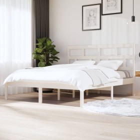 Estructura cama de madera maciza blanca super king 180x200 cm de vidaXL, Camas y somieres - Ref: Foro24-3101234, Precio: 151,...