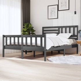 Estructura de cama de madera maciza gris 160x200 cm de vidaXL, Camas y somieres - Ref: Foro24-3101165, Precio: 171,99 €, Desc...