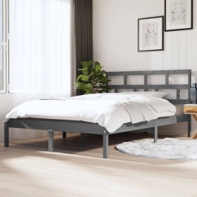 Estructura cama doble pequeña madera maciza gris 120x190 cm de vidaXL, Camas y somieres - Ref: Foro24-3101190, Precio: 140,99...