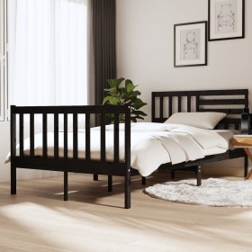 Estructura cama doble pequeña madera maciza negro 120x190 cm de vidaXL, Camas y somieres - Ref: Foro24-3101127, Precio: 183,3...